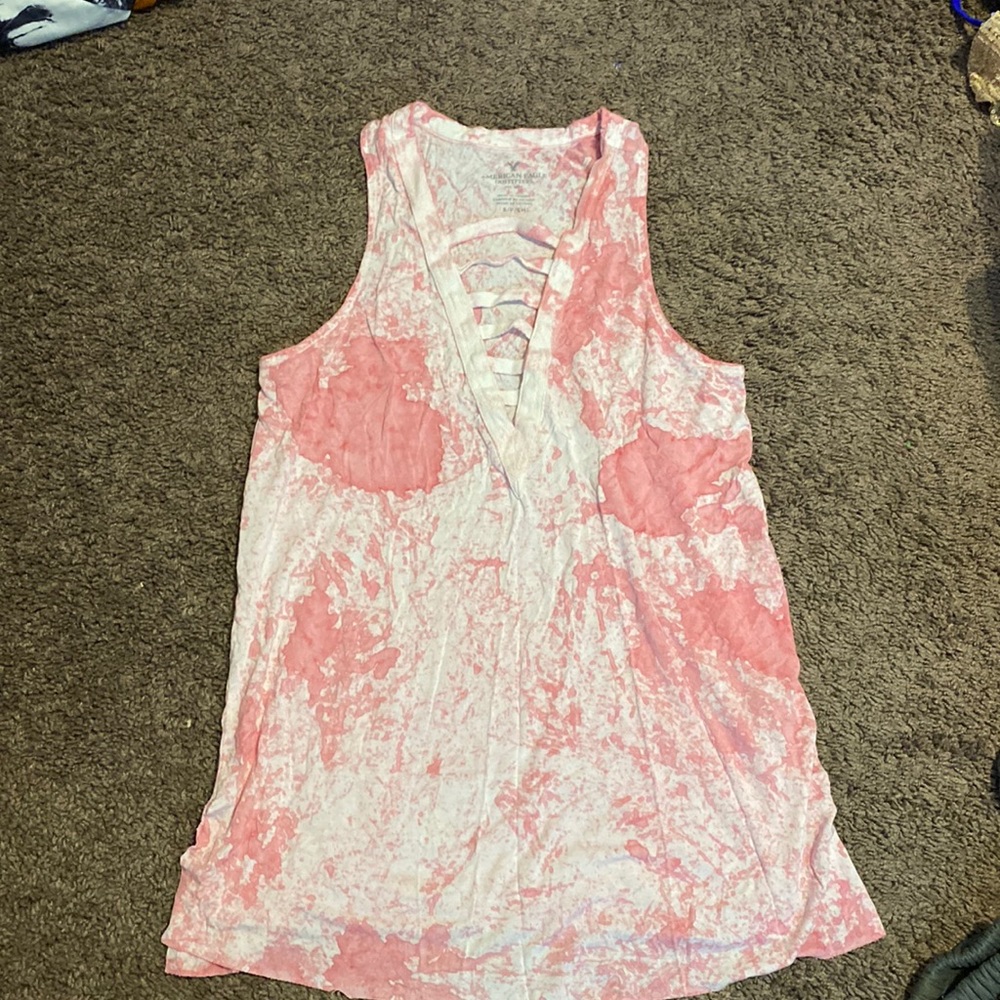 American eagle pink and white tank top
